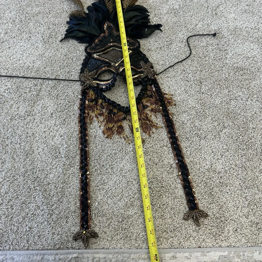 Gypsy Renaissance Black Feather Masquerade Mask Bead Garland Gothic Boho Big 48